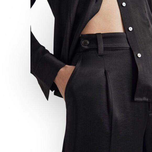 Madewell Harlow Silk Black Wide-Leg Trousers - Picture 9 of 16